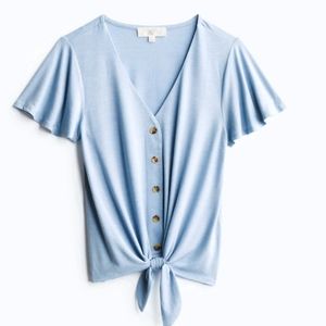 Levona Button Down Tie Front Knit Top XL